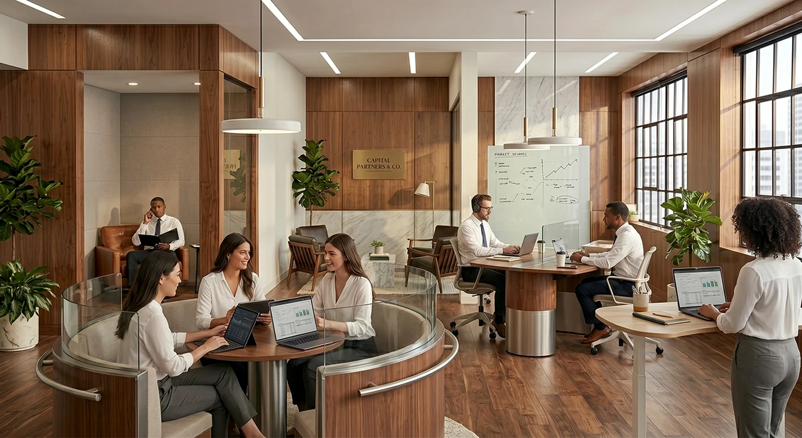 Empresas de diferentes industrias trabajando con información financiera